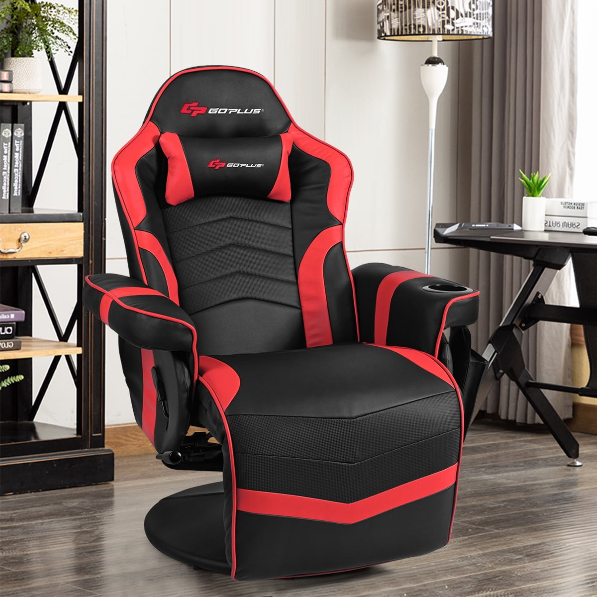 Goplus Ergonomic Gaming Chair with Lumbar Support Remote Control Office Reclining Racing Massage Recliner Swivel Red Walmart