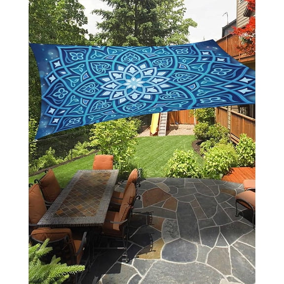 Abstract Art Sun Shade Sail 12'X16' Blue Gradient Floral 3D Geometric Stars Modern UV Block Outdoor Sail Shades Breathable Waterproof Rectangular Sunshade for Patio Garden Pool Pergola Porch