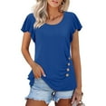 thumbnail image 2 of OSOLU Solid Color Women Tunic Ruffle Short Sleeve Shirt Summer O-Neck Tops Comfort Dailywear, 2 of 6