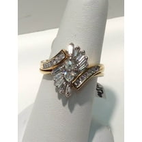 Marquise Baguette & Round Cut Diamond 14K Yellow Gold Plated Silver Engagement Bridal Ring set