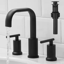 Matte Black Bathroom Faucet 8 Inch Widespread Bathroom Faucet, Bathroom Faucet for Sink 3 Hole, Waterfall Bathroom Faucet Two Handle Vanity Faucet with Pop-up Drain and cUPC Supply Lines