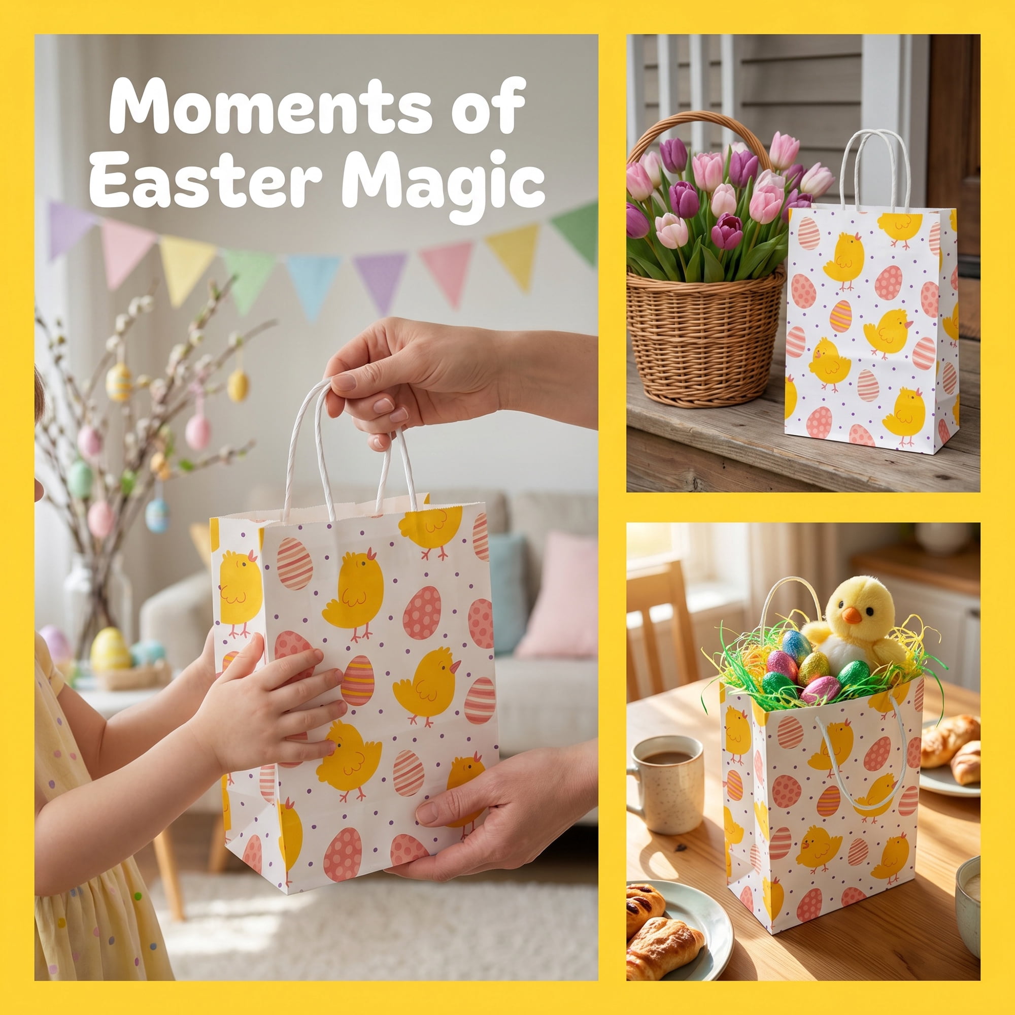 Unique Bargains 6Pcs Playful Kawaii Candy Goodie Gift Bags Yellow Chick 5.9" x 3.1" x 8.3"
