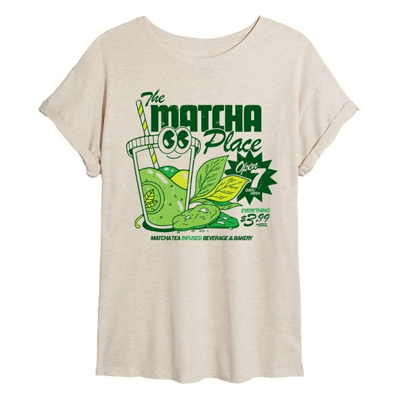 Instant Message - The Matcha Place - Women's Oversized Graphic T-Shirt