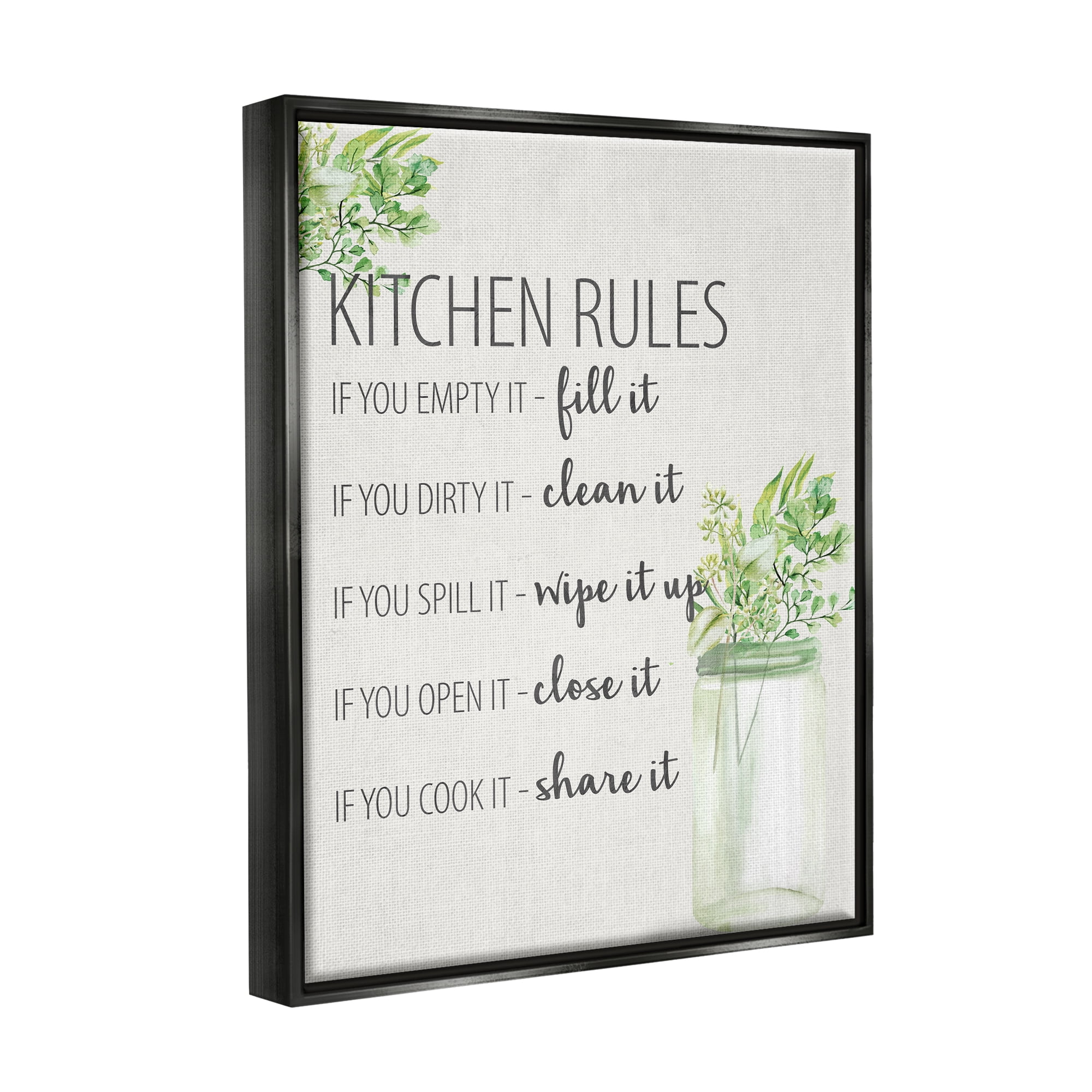 Stupell Industries Kitchen Rules Share It Food & Beverage Painting Black Floater Framed Art Print Wall Art, 25 x 31