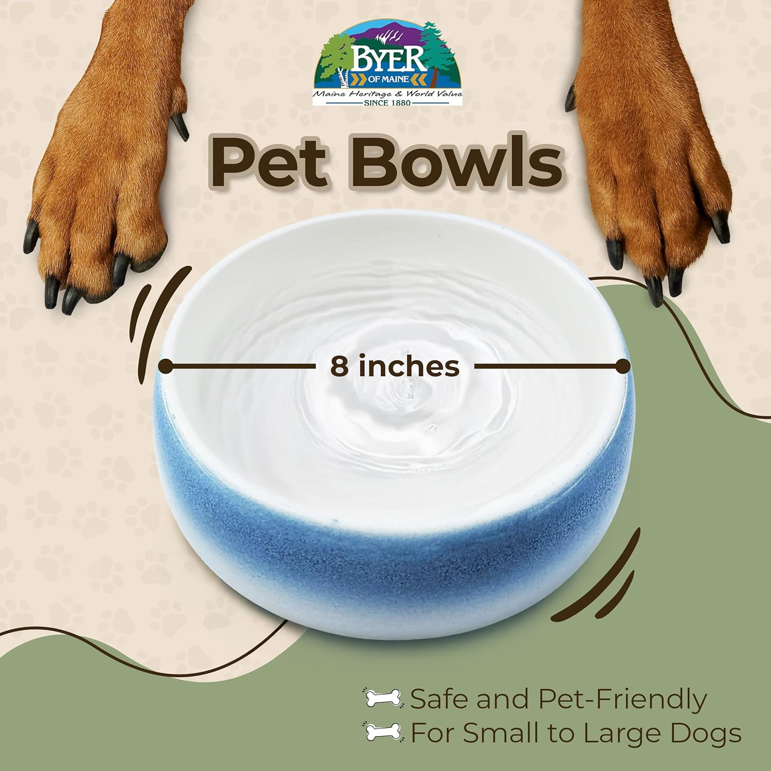 JFTER Pet Bowl – High-Fired Porcelain Stoneware, Food-Grade Safe, Dishwasher Safe, Non-Slip Dog Bowl for Large Breeds in Best Friend Blue