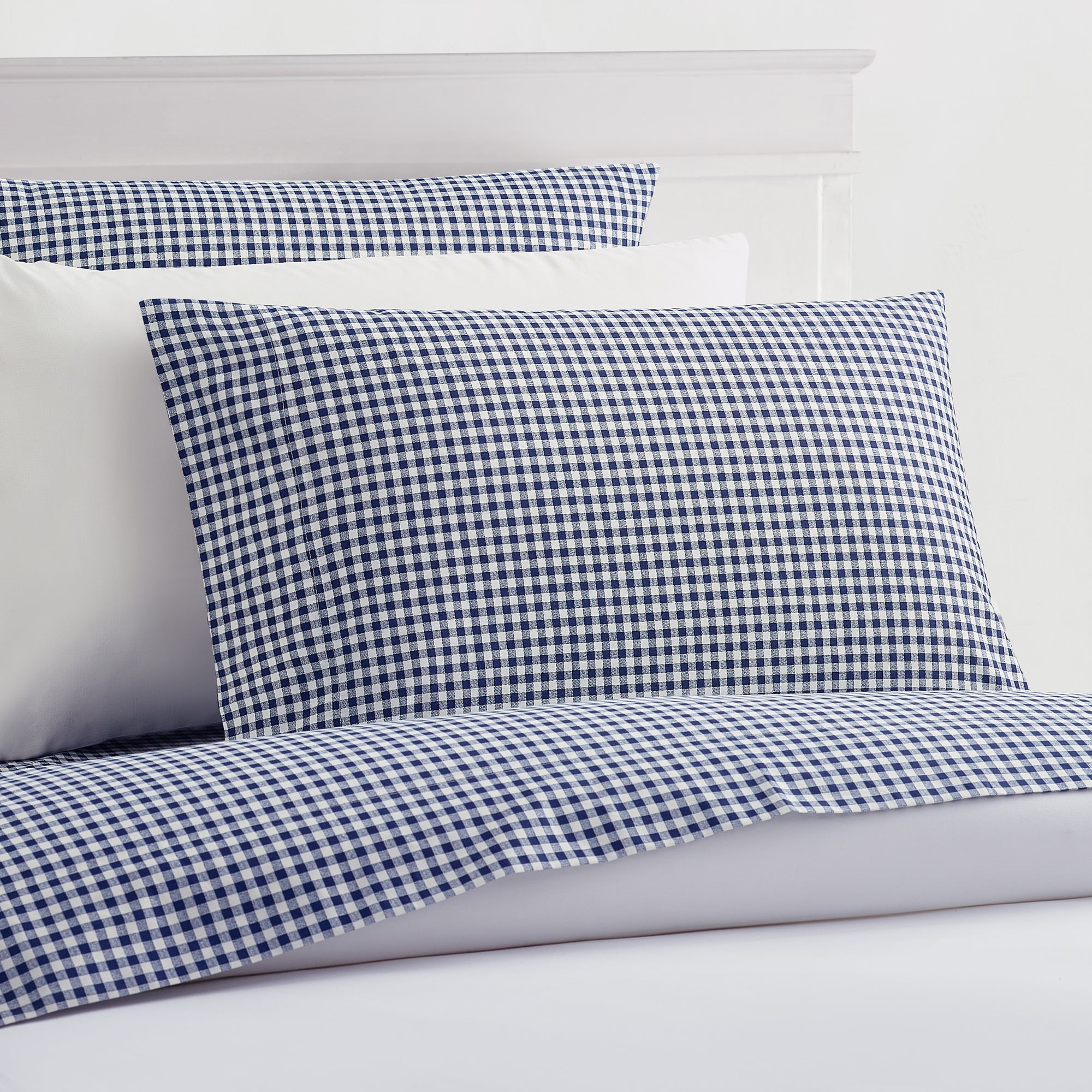 Laurel & Mayfair Gingham Printed 250tc 100% Cotton Percale Navy 3-Piece Sheet Set, Twin