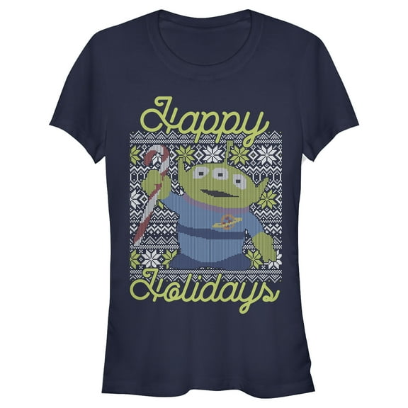 Junior's Toy Story Christmas Alien Holidays  Graphic Tee Navy Blue Small