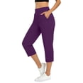 thumbnail image 5 of Womens Casual Cropped Pants Stretch High Waist Work Business Casual Capris Trouser with Pockets (M, Purple), 5 of 7