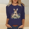 thumbnail image 2 of Hueook Women's Tops Ladies' Easter Print Round Neck Three Quarter Sleeve 3/4 Sleeve T-shirt Loose Purple 3X, 2 of 5