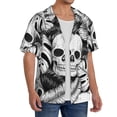 thumbnail image 2 of Uemuo Skull and palm leaves Pattern Cotton Linen Short Sleeve Shirts,Casual Lightweight Button Down Shirts,Vacation Beach Summer Tops-3X-Large, 2 of 7