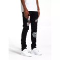 thumbnail image 3 of Crysp Denim Men's Kurt Patch Stitching Distressed Rips Skinny Fit Jeans in Black (40, Black), 3 of 7