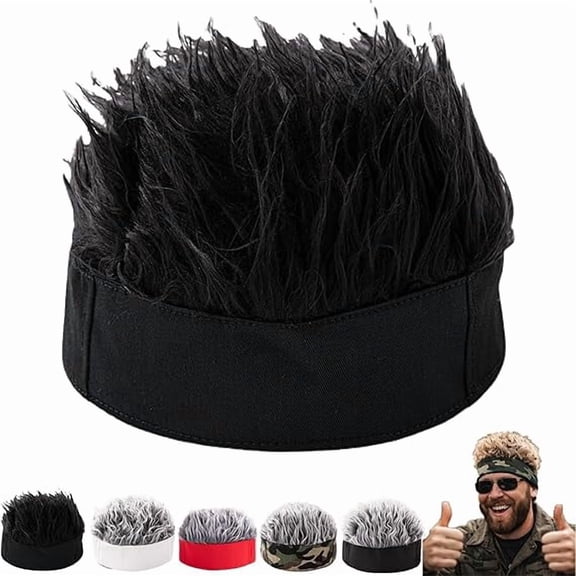 Men's Faux Fur Knit Beanie - Straight Hair Design, Hip-Hop & Streetwear Style Hat(1Pcs, B)