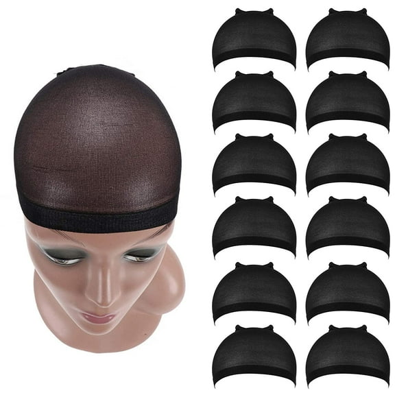 Wig Caps for Lace Front Wig 12 pcs (6 Pack) Black Nylon Wig Caps for Making Wig Stretchy Stocking Wig Caps for Women