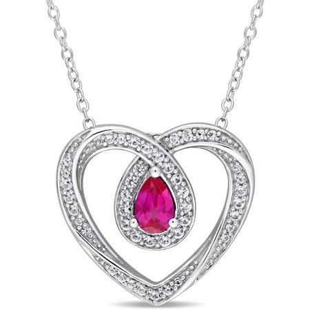 Tangelo 1-1/10 Carat T.G.W. Created Ruby and Created White Sapphire Sterling Silver Heart Loop Pendant, 18