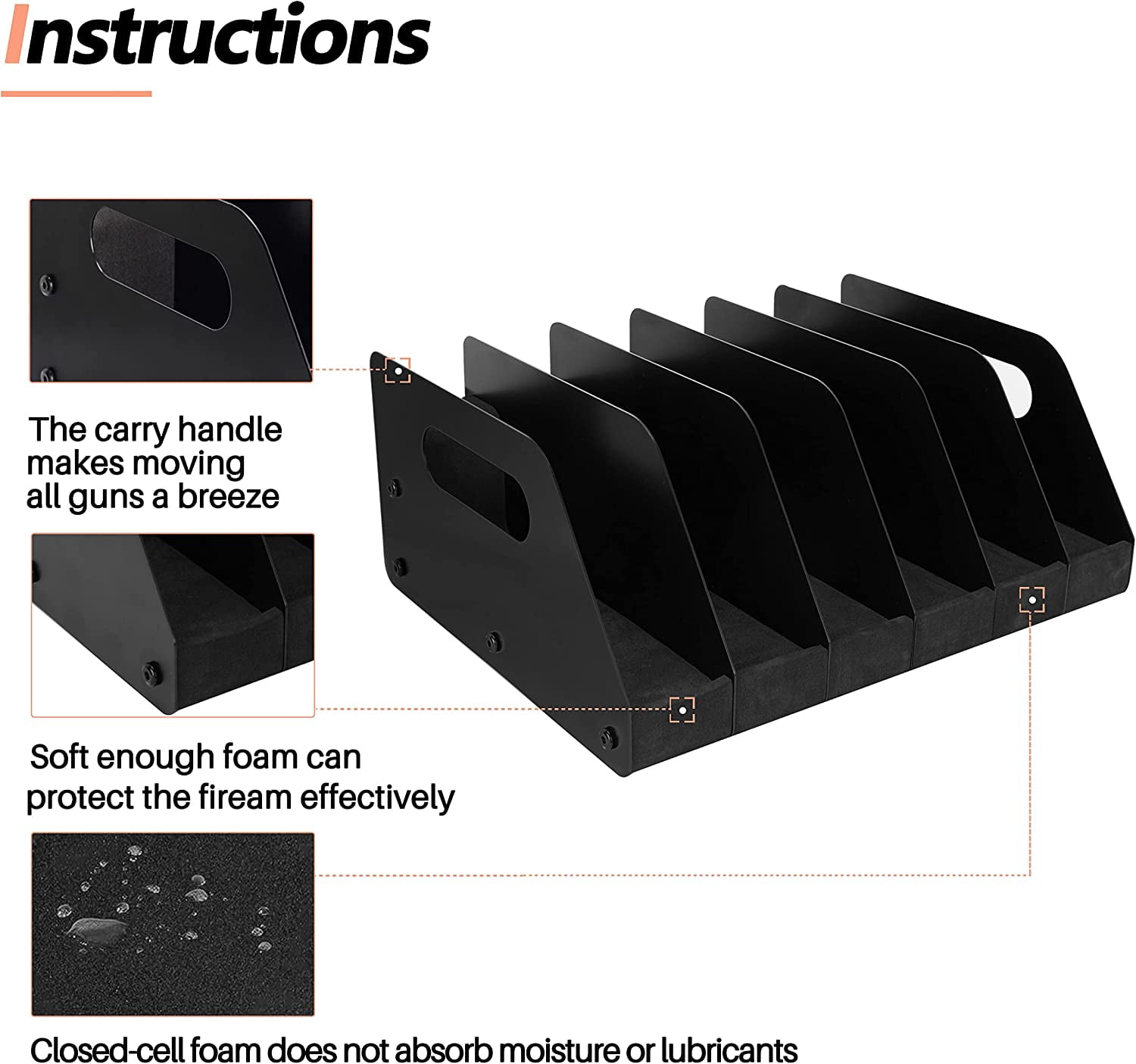 Adoreal Gun safe Rack for Pistol, Pistol Rack Handgun Rack Gun Cabinet Storage, Pistol Organizer safe Accessories, Stong Steel Construction, High-Density Foam Padding6-slot