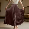 thumbnail image 5 of Yucgh Women's Pleated Solid Color Maxi Skirt with Large Swing, A-line Floor Length Skirt, Casual Flowy Skirt with Elastic Waist,Coffee,M, 5 of 8