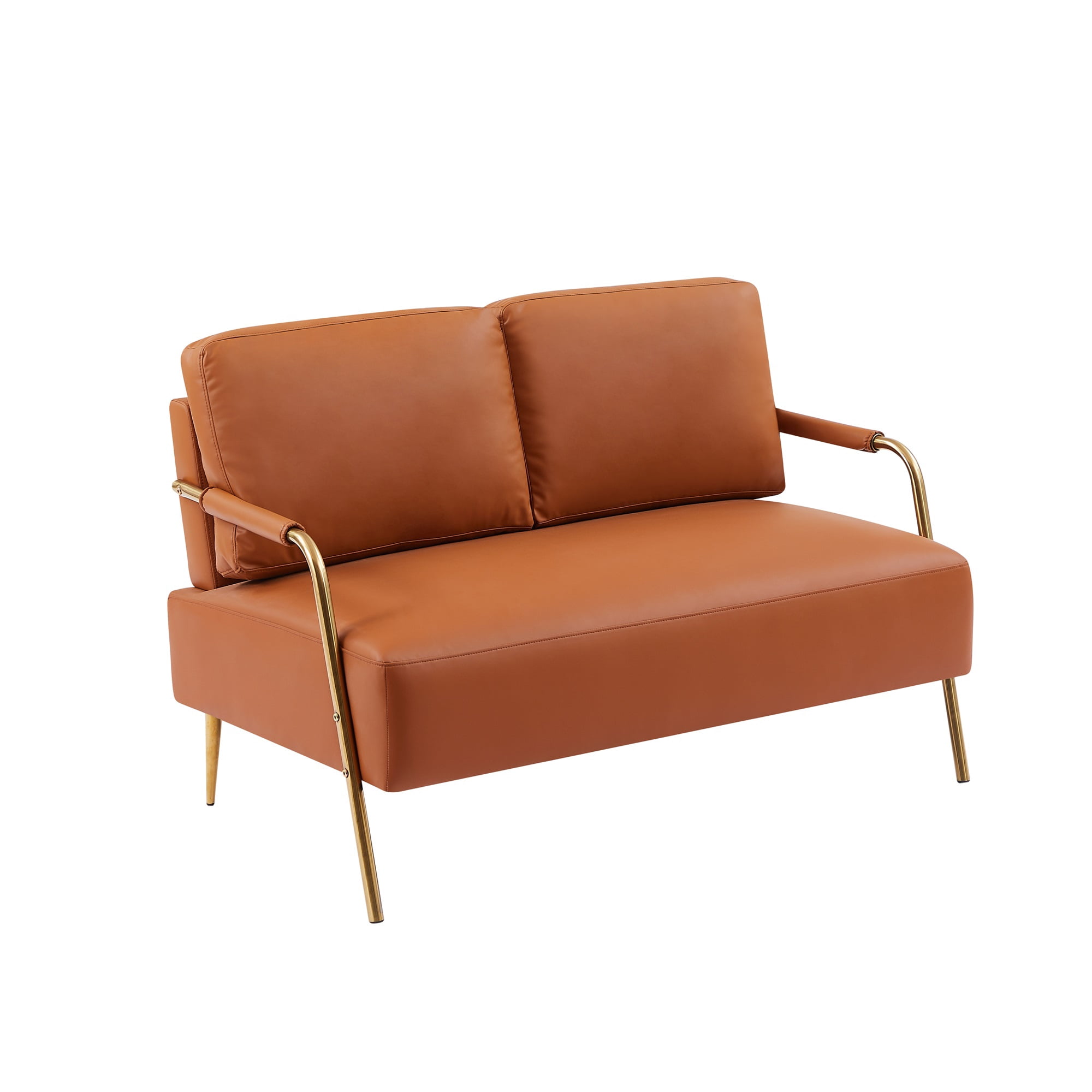Miniyam Small Upholstered Lovesea,2-seater Couch with Removable Back Cushion and Metal Leg,Brown