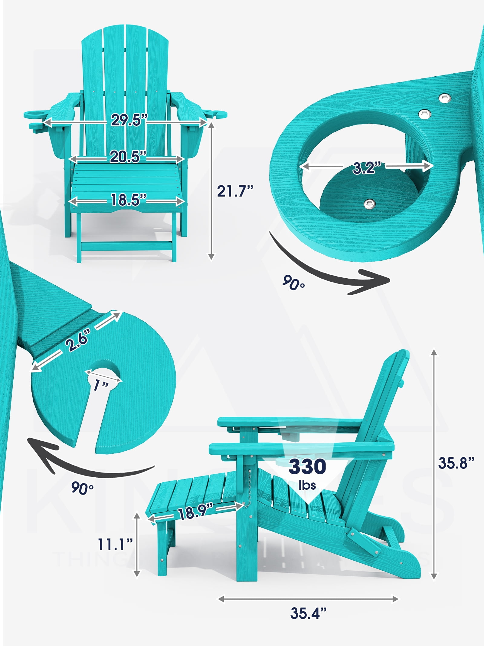 KINGYES Folding Adjustable Adirondack Chairs with Retractable Ottoman Set of 4 for Patio Garden, HDPE Outdoor Patio Chair with Footrest Aruba