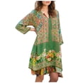 thumbnail image 2 of Sakmal Plus Size Summer Dresses for Womens Knee Length Graphic Shift Dress Green Vintage 3/4 Sleeve V-Neck Ladies Dresses for Summer, 2 of 5