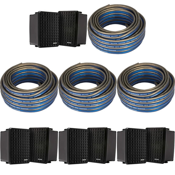 Kicker (4 Pair ) KB6B 2-Way Full Range Indoor Outdoor Speakers (Pair) Weatherproof Speakers for Patio Garage Poolside in-Home, Black & 80ft Speaker Wire Bundle