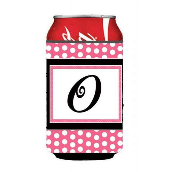 Letter O Initial Monogram - Pink Black Polka Dots Can or Bottle  Hugger