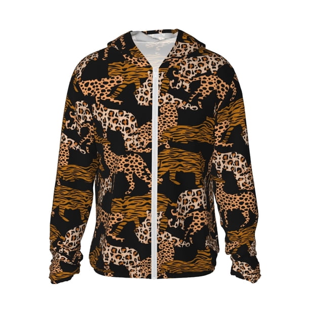 Balery Leopard Print Sudadera ligera de manga larga con capucha y protección solar UPF 50+ para hombre y mujer, ideal para pesca y running-Small