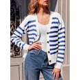 thumbnail image 4 of V Neck Button Down Long Sleeve Open Front Ribbed Knit Outerwear Womens Striped Cardigan Sweaters, 4 of 6