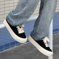 thumbnail image 2 of Men's Black Canvas Platform Sneakers with Off-White Sole, Casual Minimalist Shoes, 2 of 10