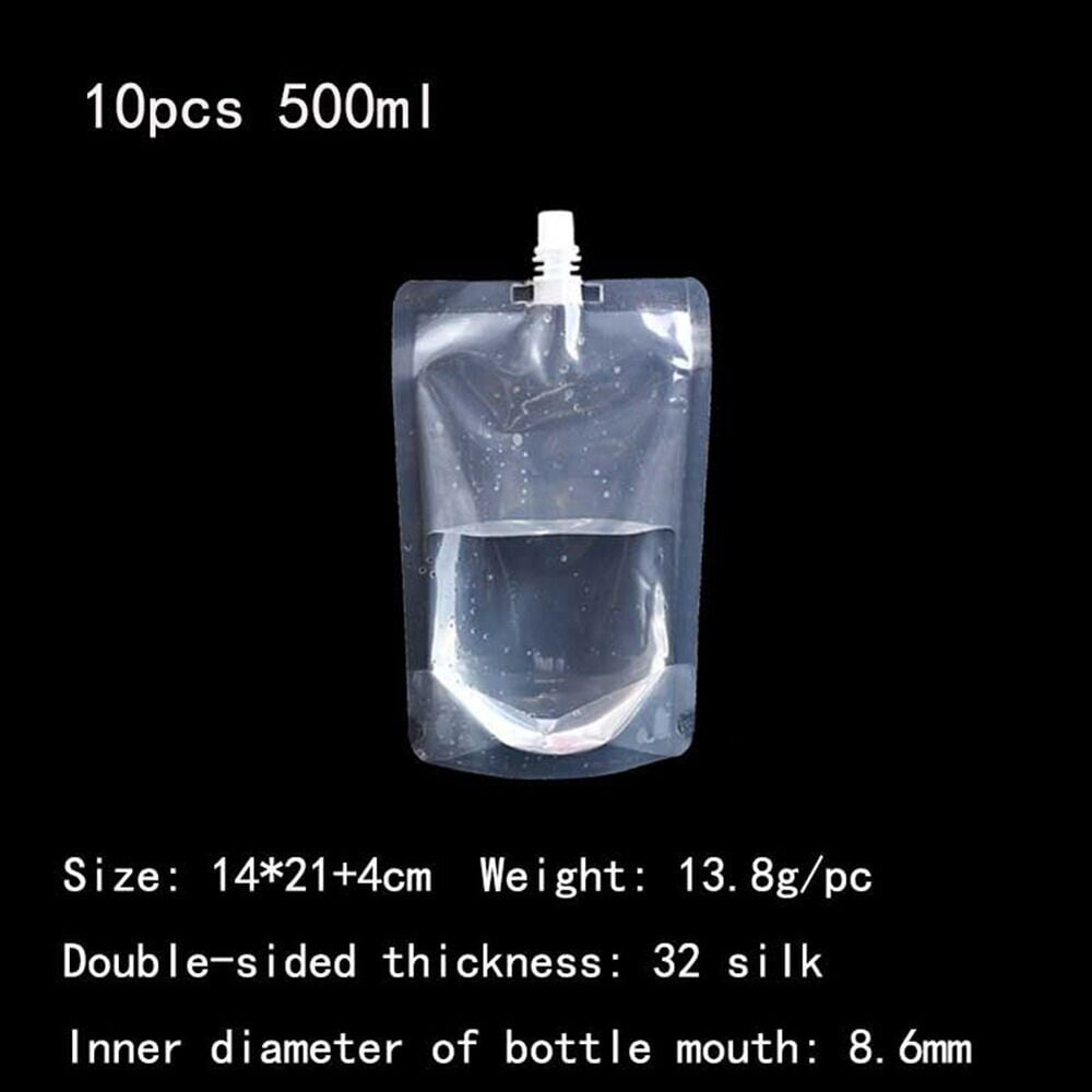 10Pcs/set Stand Up Plastic Bag Booze Bottle Drink Pouch Travel Festival Flasks