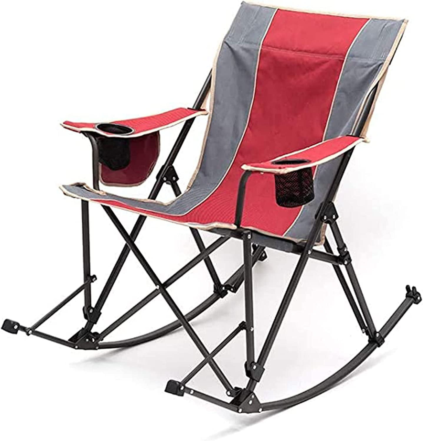 Camping Rocking Chair, Folding Lawn Chairs with Cup Holder, Storage