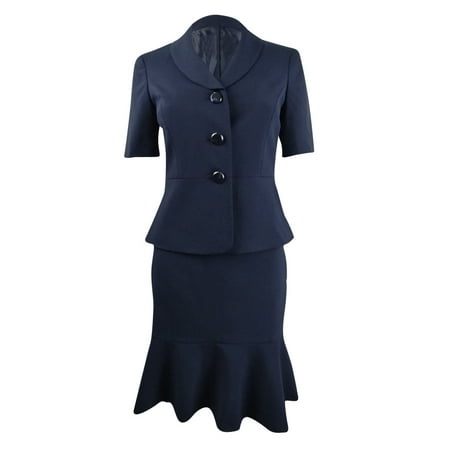 Le Suit Women's Petite Flare-Hem Skirt Suit (2P, Navy)