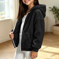 thumbnail image 3 of Girls Fleece Hooded Jacket Loose Fit Long Sleeve Coats With Pocket Teen Warm Winter Outerwear Clothes 5-18 Years, 3 of 5