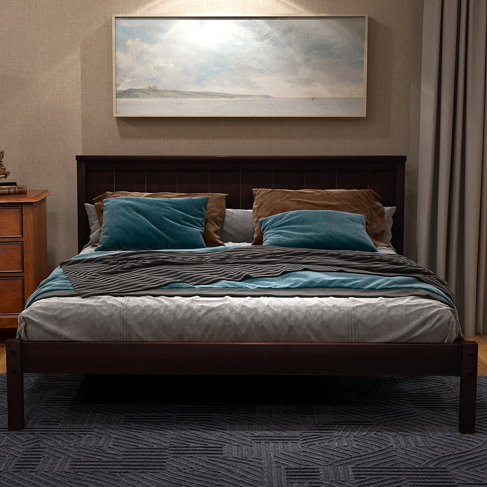 Resenkos Full Size Wood Platform Bed with Headboard, Pine wood Frame with Wood Slat Support,Espresso Resenkos Full Size Wood Platform Bed with Headboard, Pine wood Frame with Wood Slat Support,Espresso