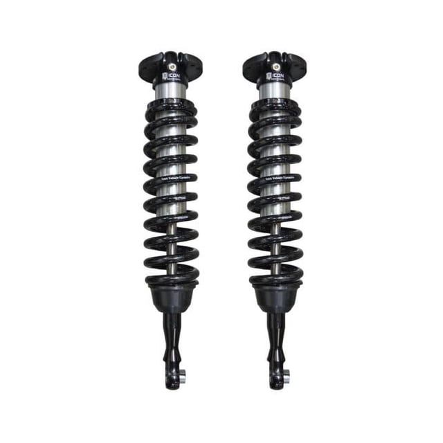 Fits 2007-2019 Toyota Tundra Icon Vehicle Dynamics Coil Over Shock Absorber 58650 Non Adjustable Valving; 0 To 3-1/2 Inch Lift; Pigtail Spring; Black/Silver; Without Remote Reservoir; Set Of 2
