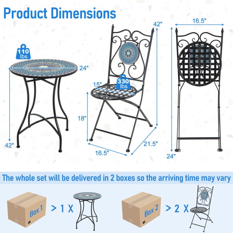 Aimee Lii 3 Piece Patio Bistro Set with Mosaic Pattern, Outdoor Patio Furniture Set Aimee Lii 3 Piece Patio Bistro Set with Mosaic Pattern, Outdoor Patio Furniture Set