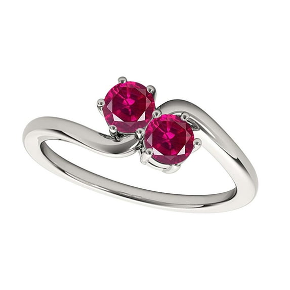 Mauli Jewels Engagement Rings for Women 0.90 Carat Two Stone Created Ruby Wedding Enagement Ring 4 Prong-Setting 10k White Gold