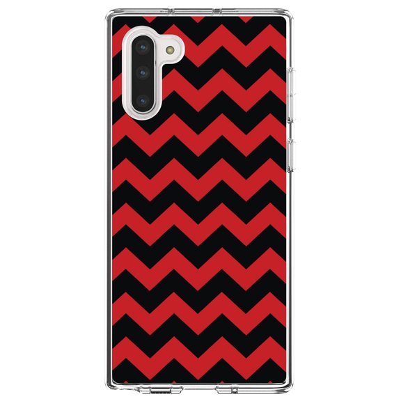 DistinctInk Clear Shockproof Hybrid Case for Samsung Galaxy Note 10 (6.3" Screen) - TPU Bumper, Acrylic Back, Tempered Glass Screen Protector - Black Red Stripes - Stripes Pattern