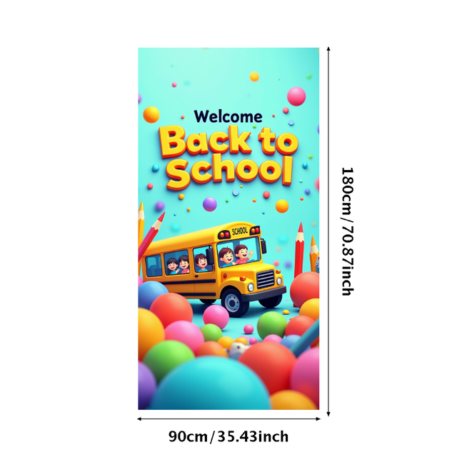 Colorful Welcome Back to School Banner with School Bus Balloons and Pencils Background Party Decorations for Classroom Decor Back to School Events and Photography Props