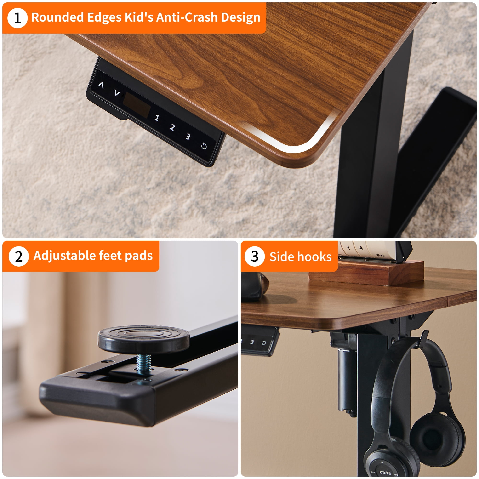 Tricora Electric Standing Desk, 48x 24 Inches Height Adjustable Desk, Sit and Stand Up, Ergonomic Rising Computer Table with Memory Preset, Dark Walnut