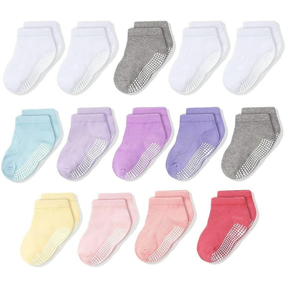 CozyWay Baby & Toddler Grip Socks - Non-Slip Baby & Toddler Socks - Soft Cotton Comfort for 12-18 Month Infants - Reinforced Toe for Little Feet - Low-Cut 1T-3T, Pink/White/Gray, Pack of 14