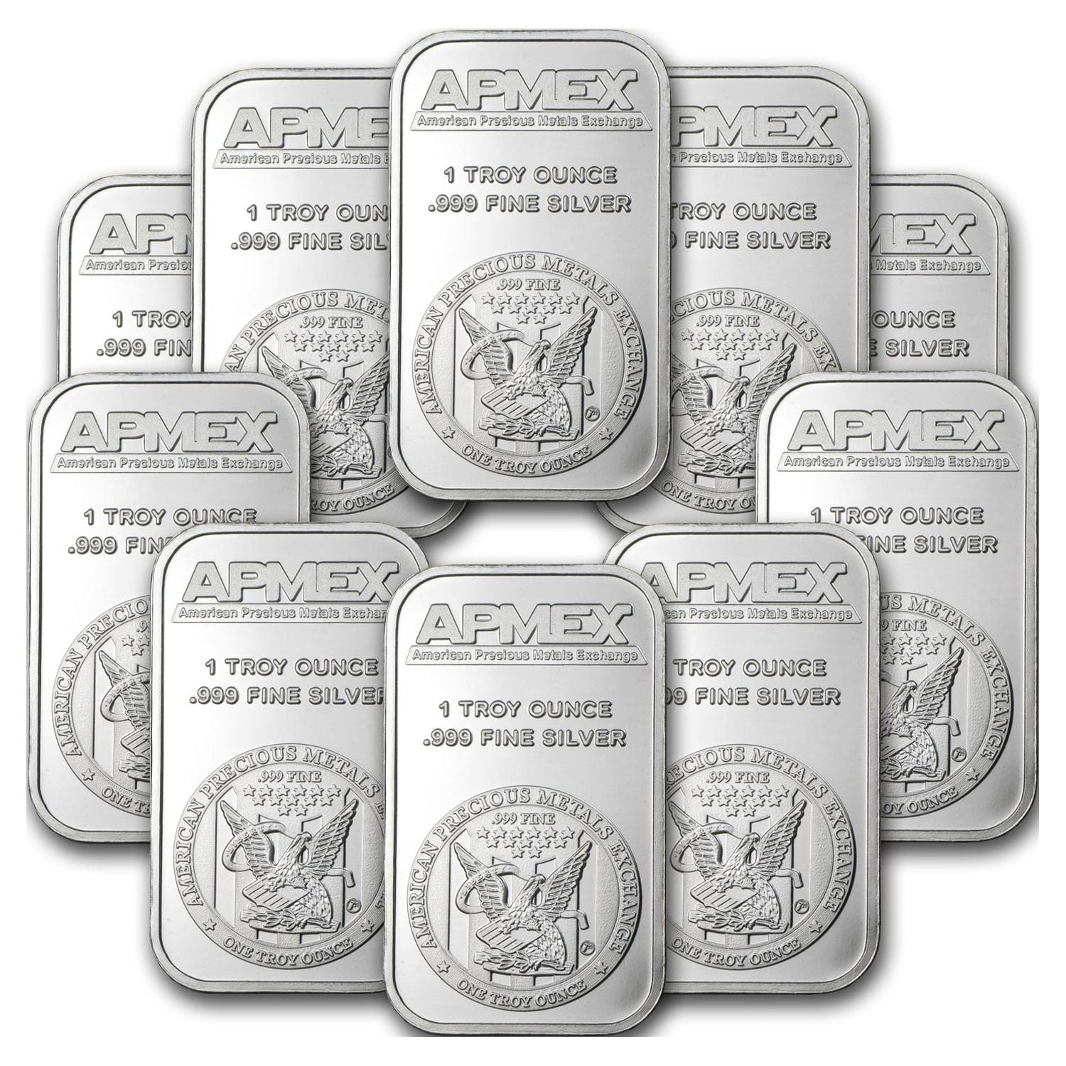 1 oz Silver Bar - APMEX (Lot of 10 Bars) | .999 Fine Silver