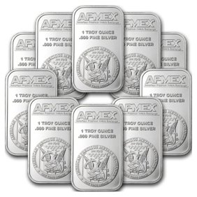 1 oz Silver Bar - APMEX (Lot of 10 Bars)