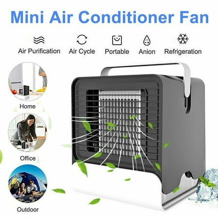 Portable Mini Air Conditioner Water Cool Cooling Fan Artic Led Cooler Humidifier For Auto Car Bedroom Office Desktop Fans Usb Summer Black