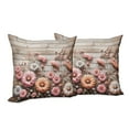 thumbnail image 5 of Ambesonne Rustic Throw Pillow Cover Pack of 2, Cottagecore Meadow Flowers, 2 Pcs-24" x 24", Pink Salmon and Pale Taupe, 5 of 5
