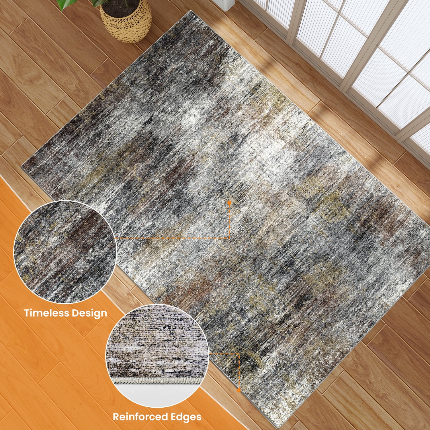 Area Rugs for Living Room, Homasen 4'x6' Washable Indoor Rug Abstract Retro Brown, Soft Low Pile Stain Resistant Carpet for Entryway, Nursery, Bedroom