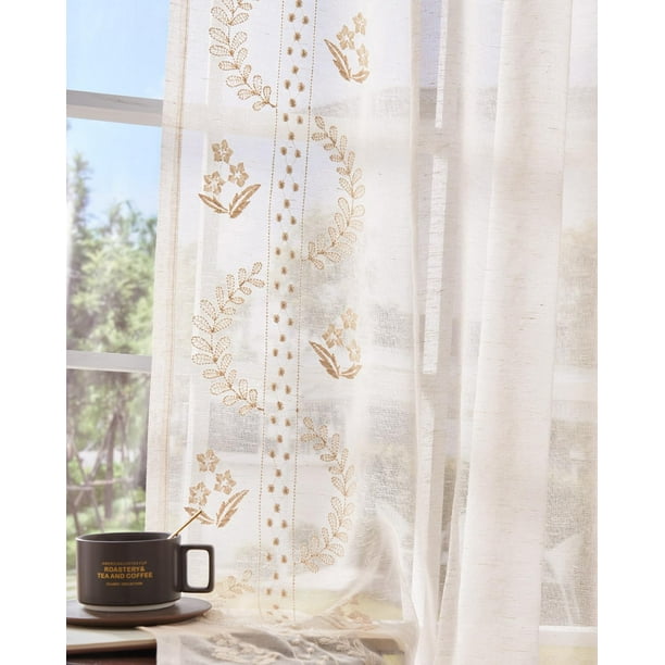Cortinas Jinchan Belrose de lino transparente, 213 cm de longitud, 2 paneles