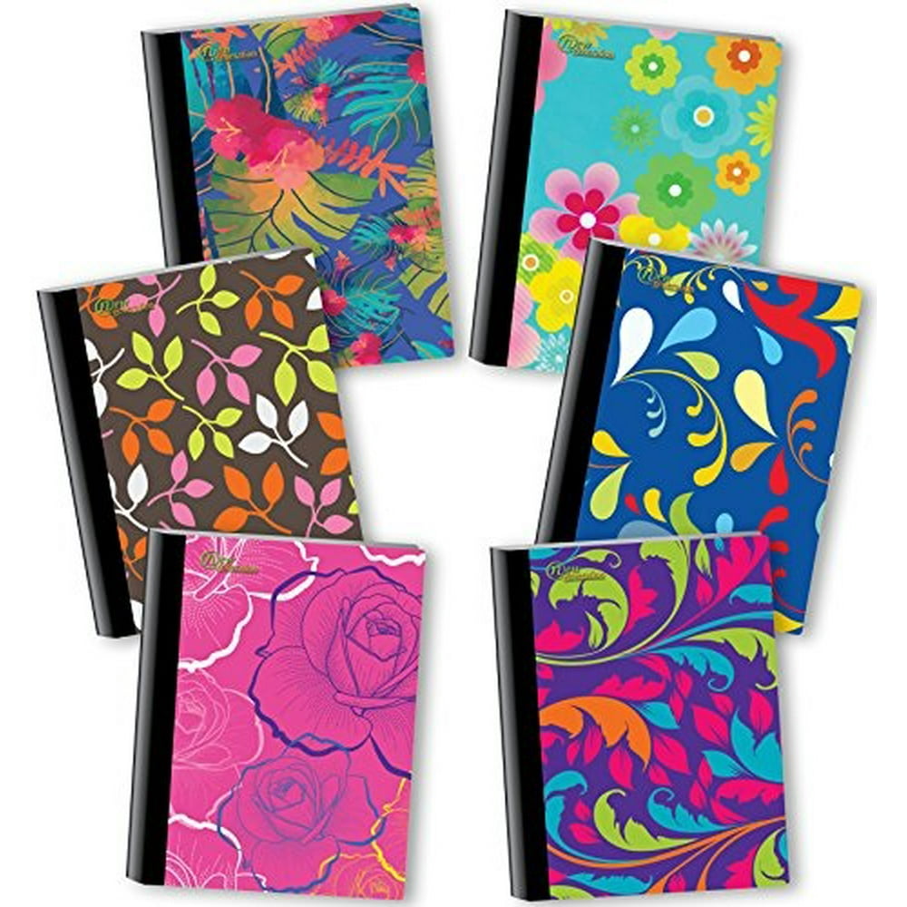 new generation floral composition notebook, 6 pack, wide ruled, 80