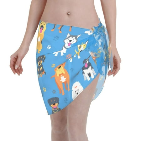 Ocsxa Cute Dogs Print Sarong Coverups For Women Bathing Suit Wrap Swimsuit Skirt Beach Bikini Cover Up Swimwear