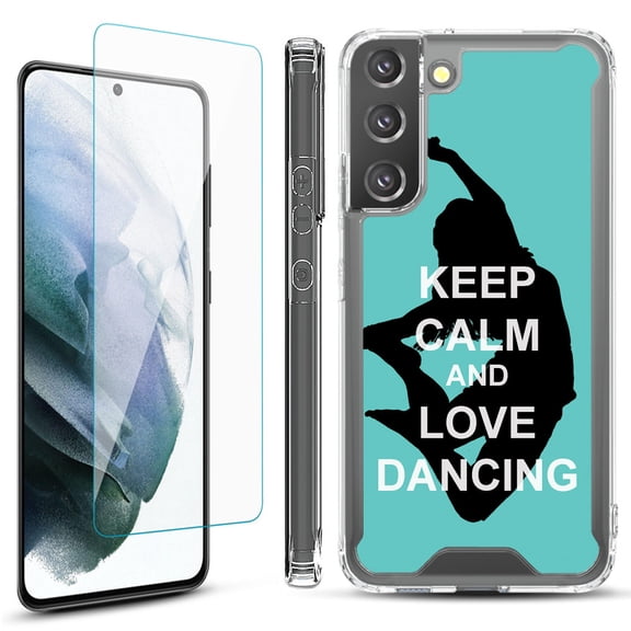 Shockproof Bumper Phone Case for Samsung Galaxy S22  / S22 Plus 5G, with Tempered Glass Screen Protector, by OneToughShield ® - Keep Calm / Dancing