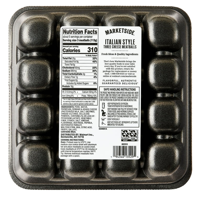 Marketside Italian Style Three Cheese Meatballs, 21.28 oz, made